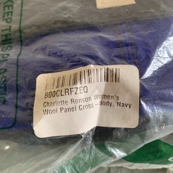 NWT Charlotte Ronson Navy Blue Wool & Black Leather Panel Crossbody Handbag - Picture 9 of 11